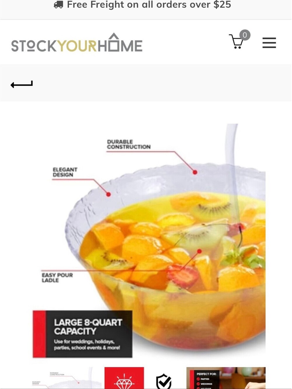 Stock Your Home Premium Plastic Punch Bowl with Ladle, Fancy Disposable Bowl